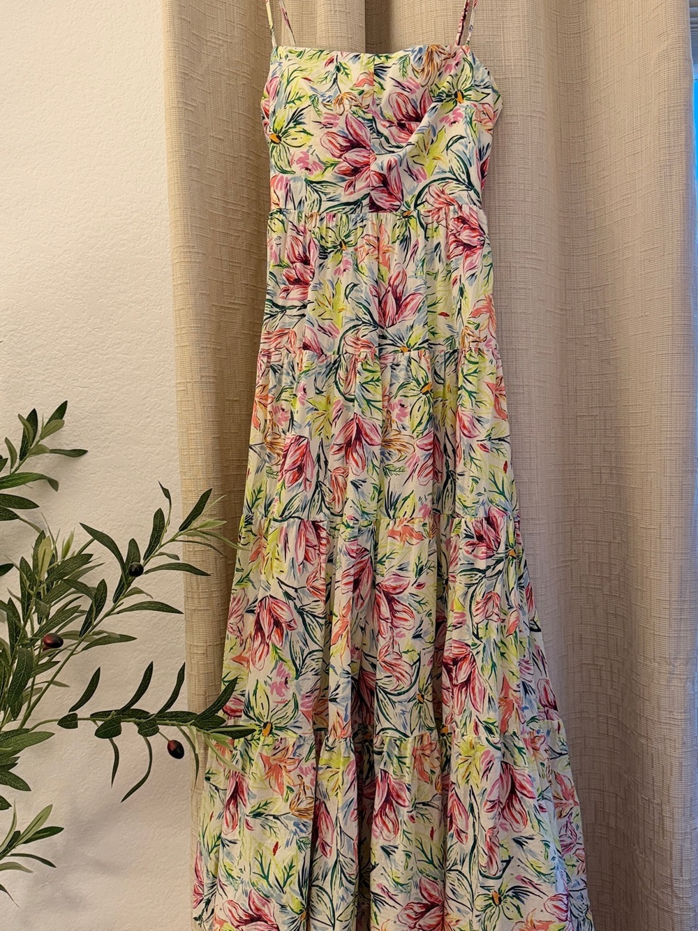 Mexican Designer Natural Fiber Floral Spaghetti Strap Maxi Dress